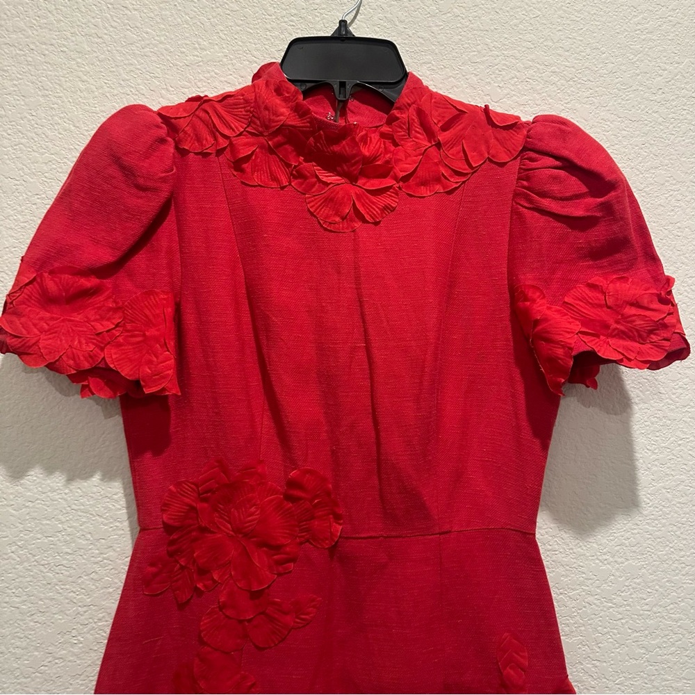 NWT Antonio Melani Willow Floral Applique Mock Neck Short Sleeve Midi Dress - Picture 7 of 12